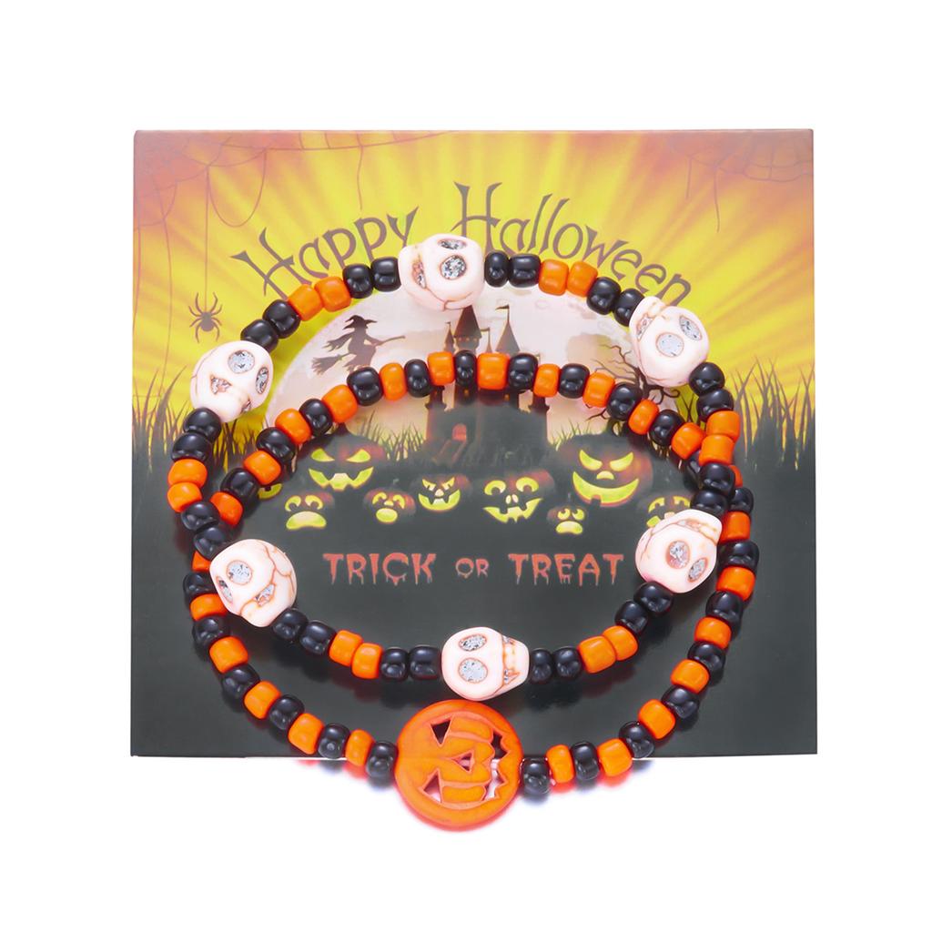 Halloween Classic Colorful Skull Head Beaded Bracelet for Women Handmade Rice Beads Elastic Bracelet Party Daily Jewelry Gift