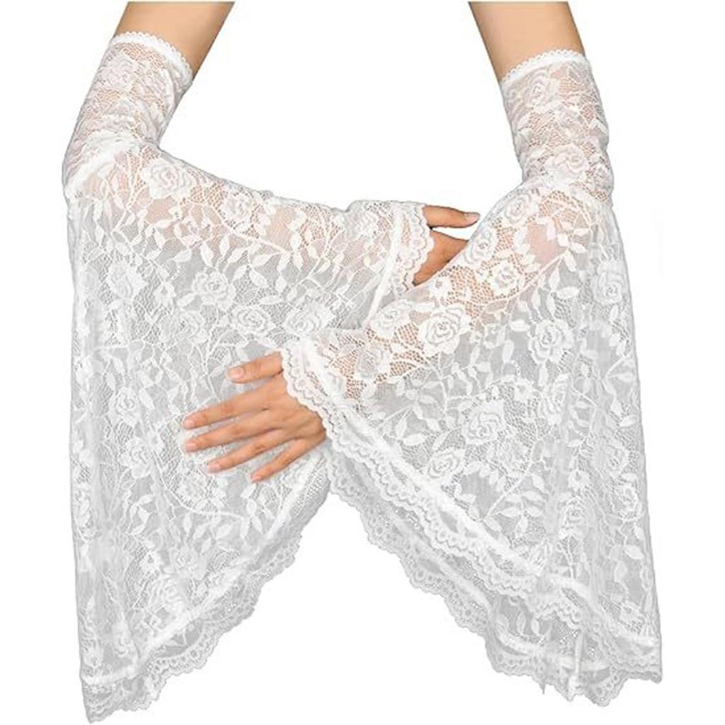 Gothic Lace Sleeves Witch Gloves Elegant Costume Armwear with Flare Cuffs for Theme Parties and Halloween Dressingup
