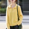2026 A/W Women's Cashmere Wool Lapel Knit Sweater - Soft Brushed Solid Color, Long Sleeve