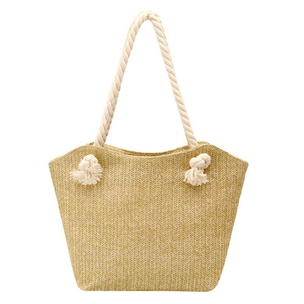Solid Color Beach Handbag Large Capacity Underarm Shoulder Bag Casual Straw Tote Bag  Travel