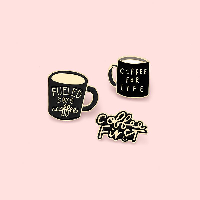 Artistic Cartoon Design Coffee For Life Mug With Durable Geometric Alloy Pin Ideal For Everyday Use