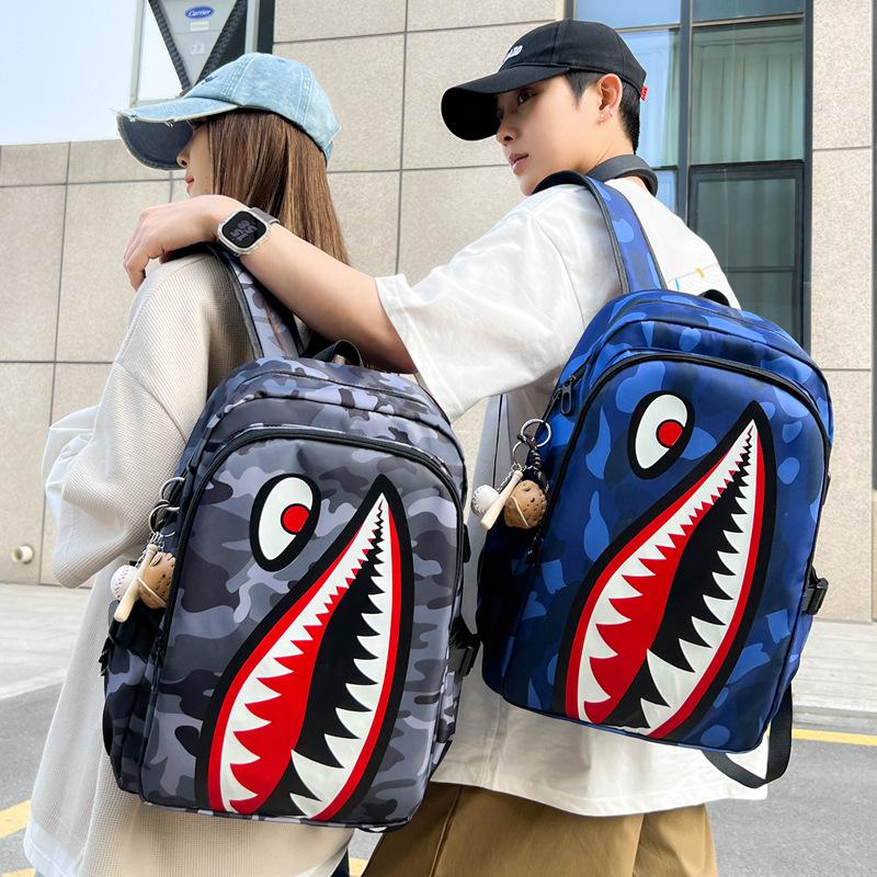Schoolbag New Fashion Large Capacity Camouflage Shark Student School Bag Versatile Large Capacity Lightweight Leisure Travel Backpack