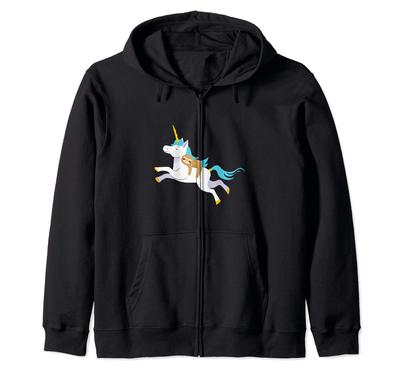Sudadera con capucha con cremallera Kawaii Perezoso Montando un Unicornio