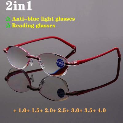 Frameless Anti Blue Light Reading Glasses for Women Men Presbyopia Eyewear Diopter +1.0 +1.5 +2.0 +2.5 +3.5 +4.0