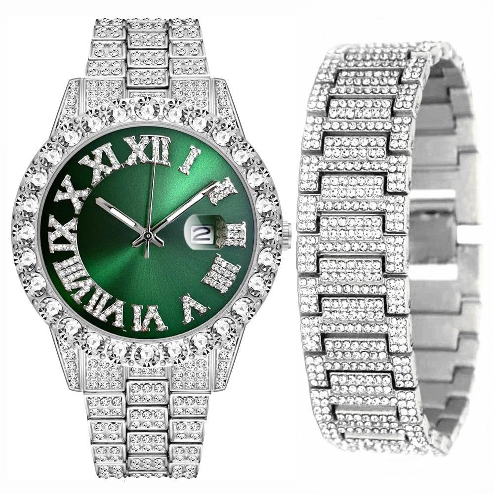 Wasserdichte Iced Out Uhr Kalenderfunktion Herrenuhr Luxus Quarz Armbanduhr Schmuckuhr