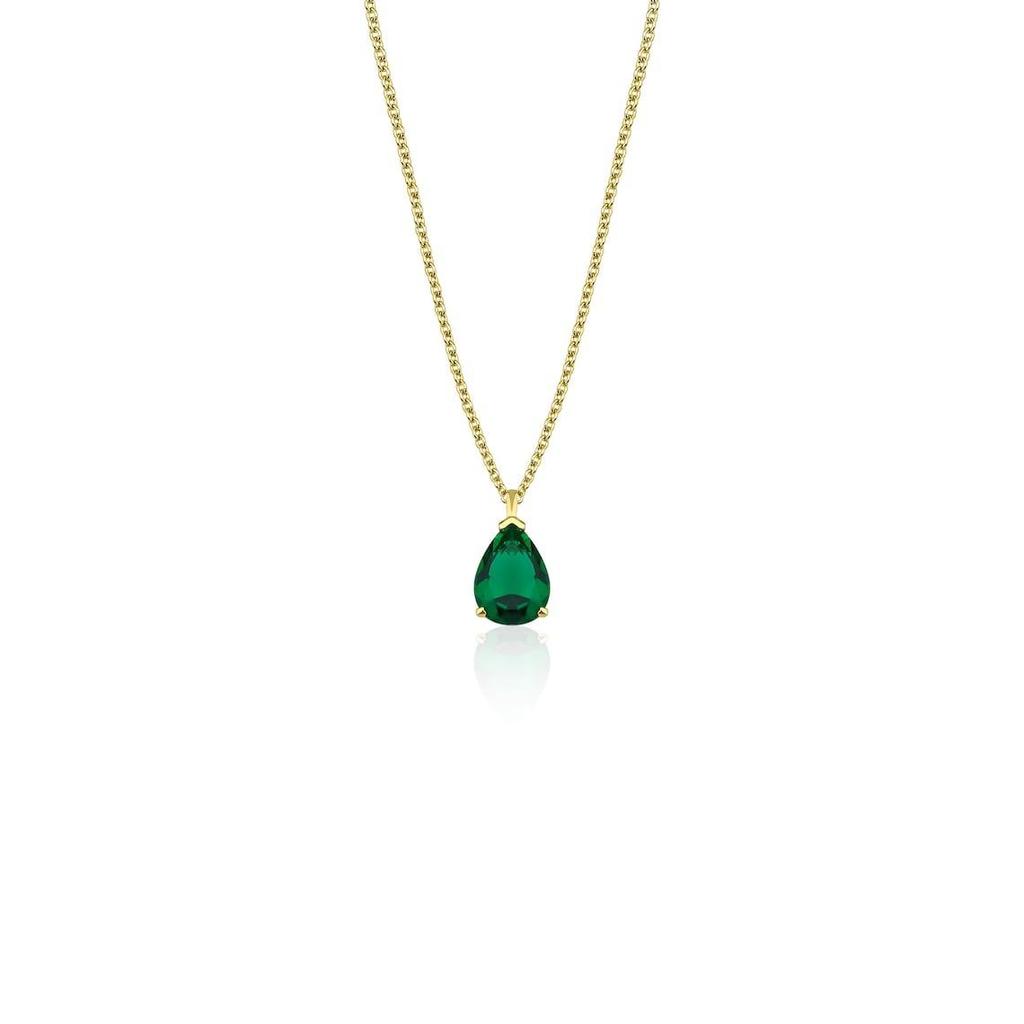 Emerald Solitaire Necklace, 14K Solid Yellow Gold Emerald Necklace, Pear Shape Emerald Necklace, May Birthstone, Green Emerald, Gemstone