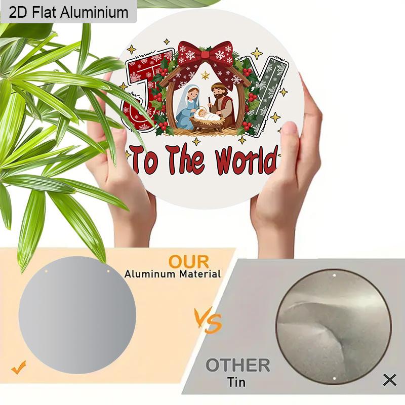 2D Flat Aluminium Nativity Christmas Sign with Joy To The World - Navidad Decorative Sign & Plaque - Ideal for Wall Decoration - Home Hanging Decor
