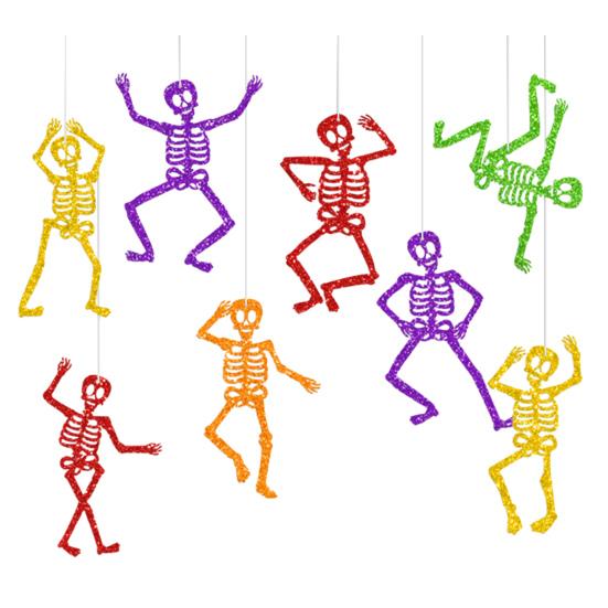 8 Pcs Colorful Hanging Skeleton Decoration Glitter Paper Skeleton Bunting