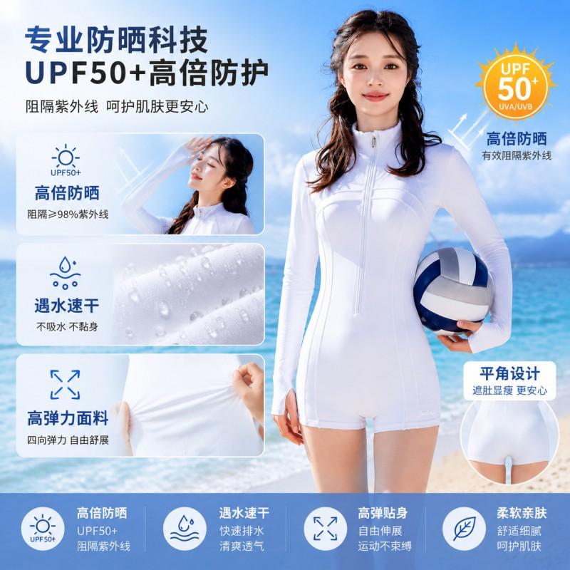 Womens UV Protection Full Coverage Diving Suit With Half Zipper Conservative Cut Swimwear Snorkeling Water Sports
