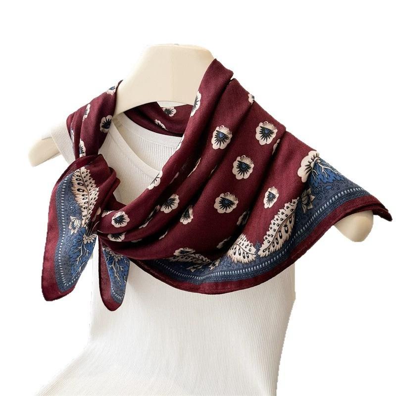 Vintage 68Cm Square Feminine Scarf Hijab Elegant Cotton Feeling Headband Kerchief Vintage Headscraf Shawl Wrap