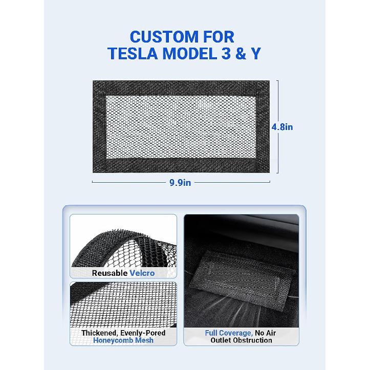 2Pcs Backseat Air Vent Cover for Tesla Model 3 & Model Y 2017-2025, Rear Seat Airflow Outlet Protector with Upgraded Mesh Cloth and Velcro, Car Air