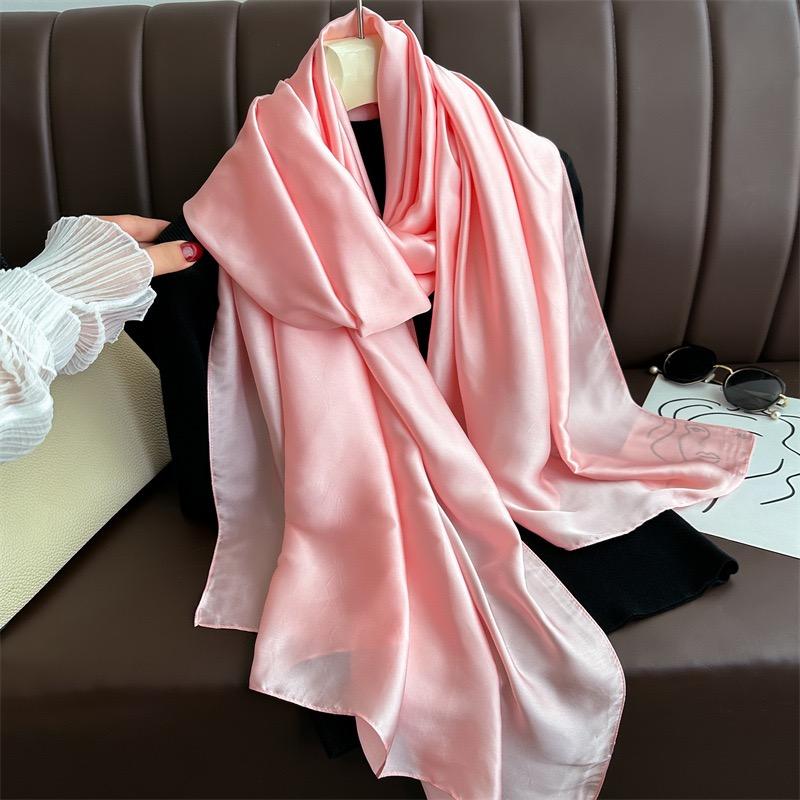 Plain Solid Basic Design 100% Silk Feeling Scarf for Women 180x90cm Shawl Wrap Luxury Female Hijab Headband Foulard Beach Stoles
