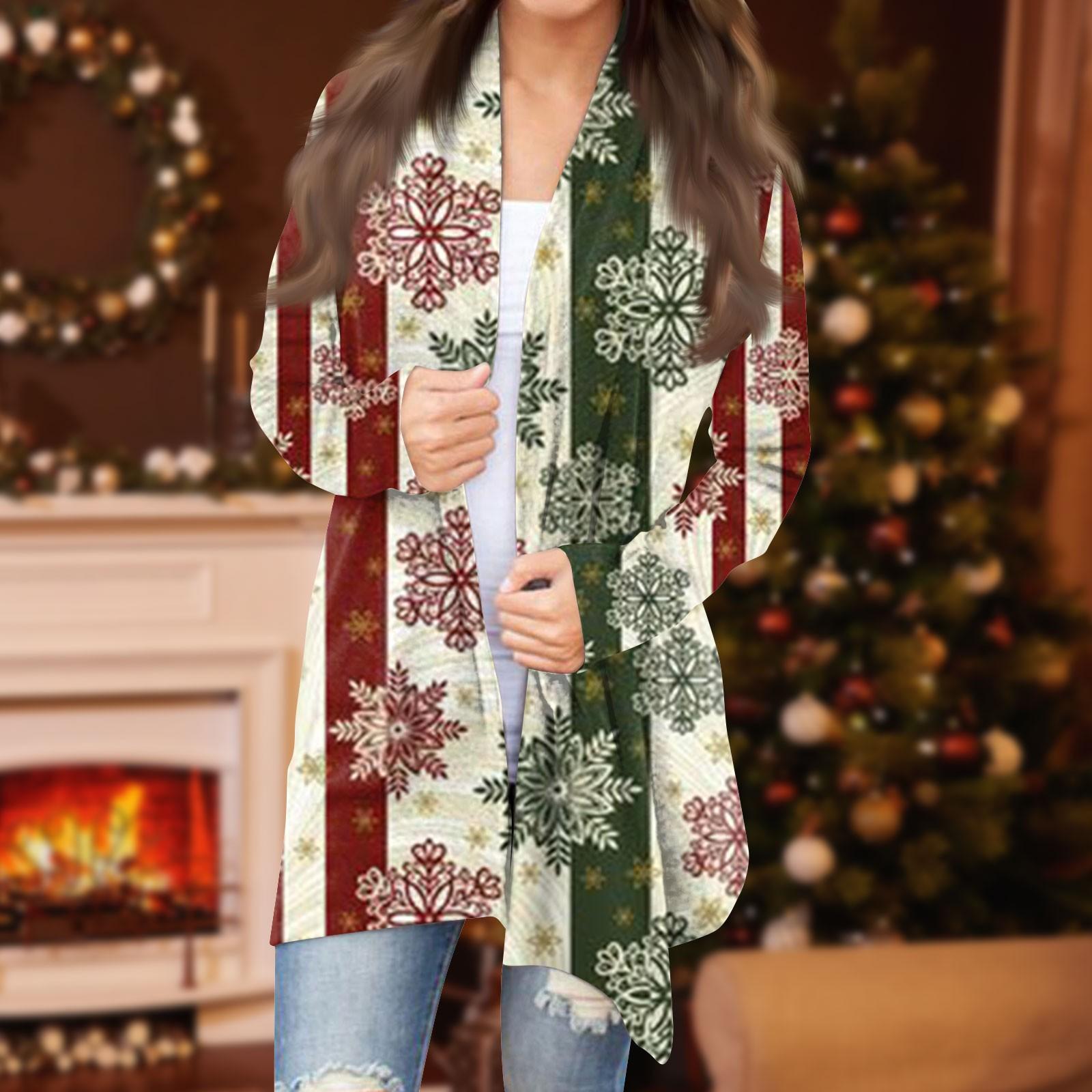 

Женский кардиган с рождественским принтом и длинными рукавами спереди, легкая куртка с принтом XXXL зелёный