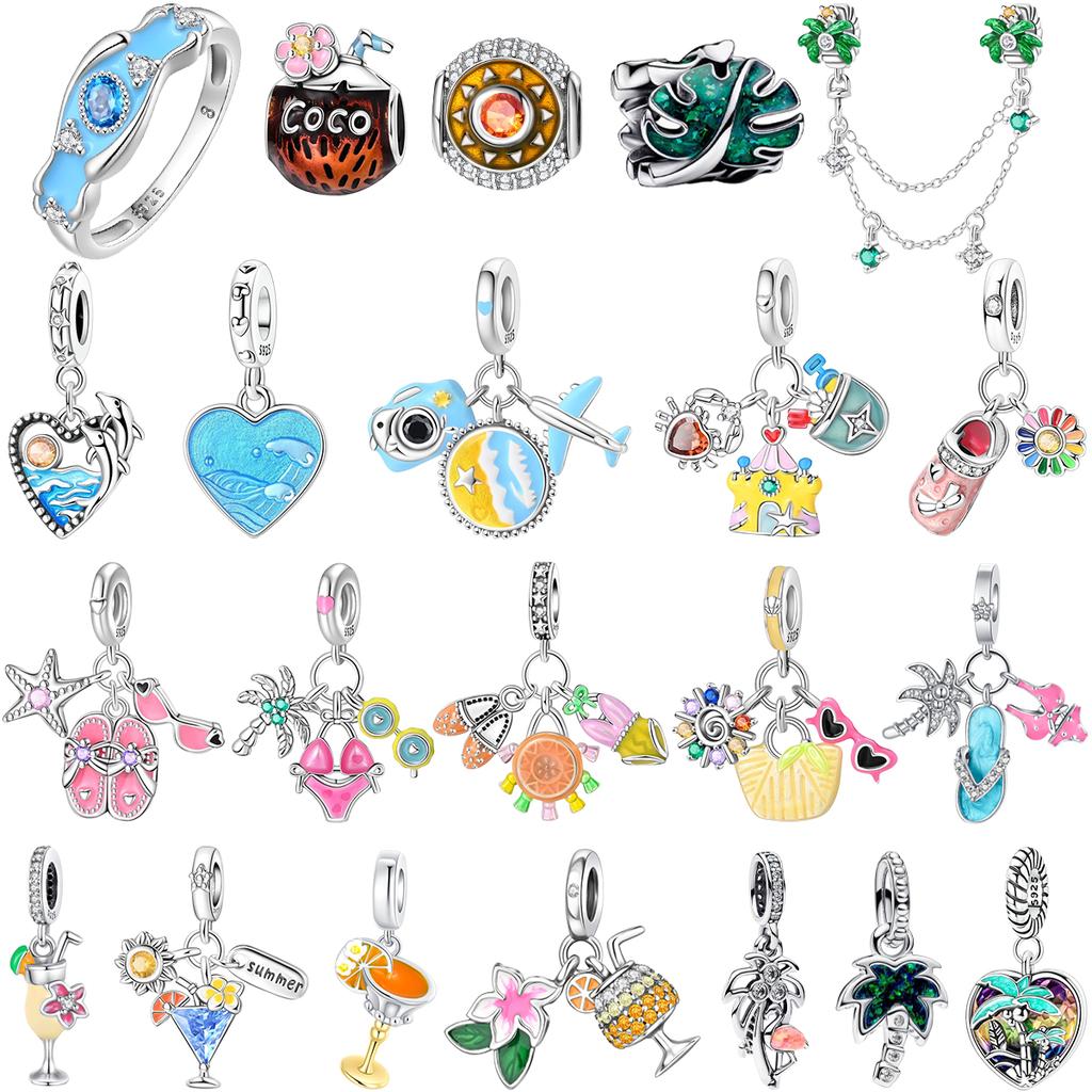 Colorful Copper Summer Beach Charms Coconut Tree Beads Pendants Fit Bracelet Necklace Diy Jewelry Vacation Gift