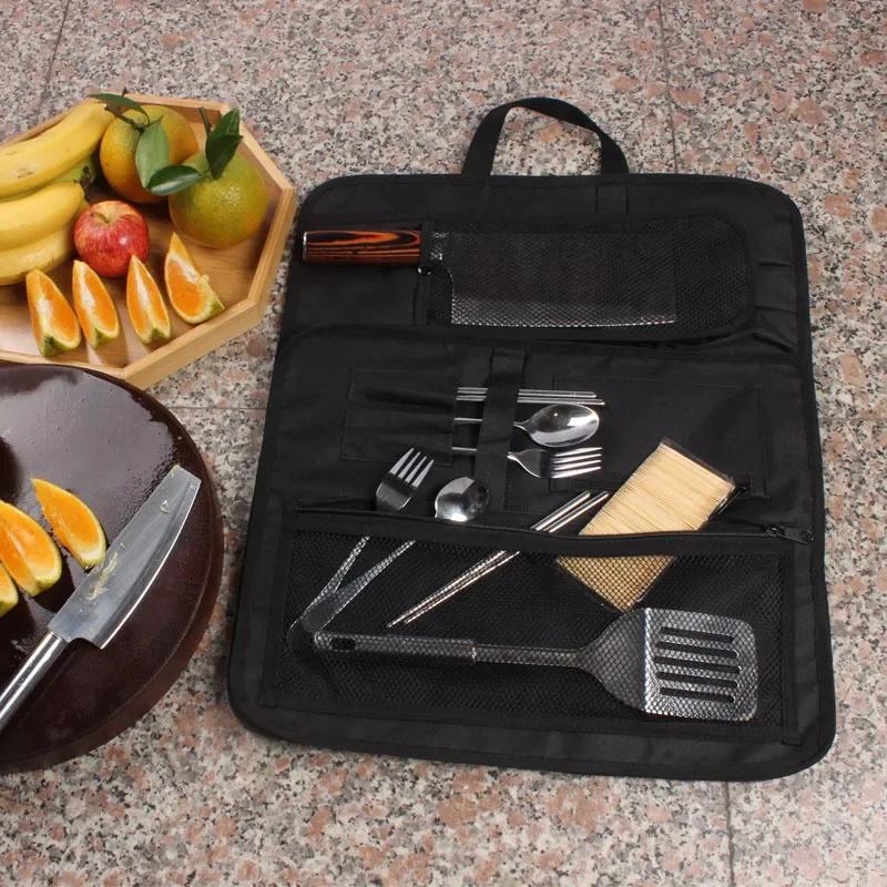 Chef Knife Roll Bag Foldable Professional Kitchen Knife Storage Pocket Outdoor Tool Bag Portable Picnic Knife Carrying Case