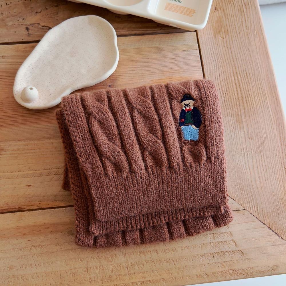 

Bear Embroidery Children s Knitted Scarf Thicken Infant Neckwarmers Children s Winter Scarf Kids кофейный