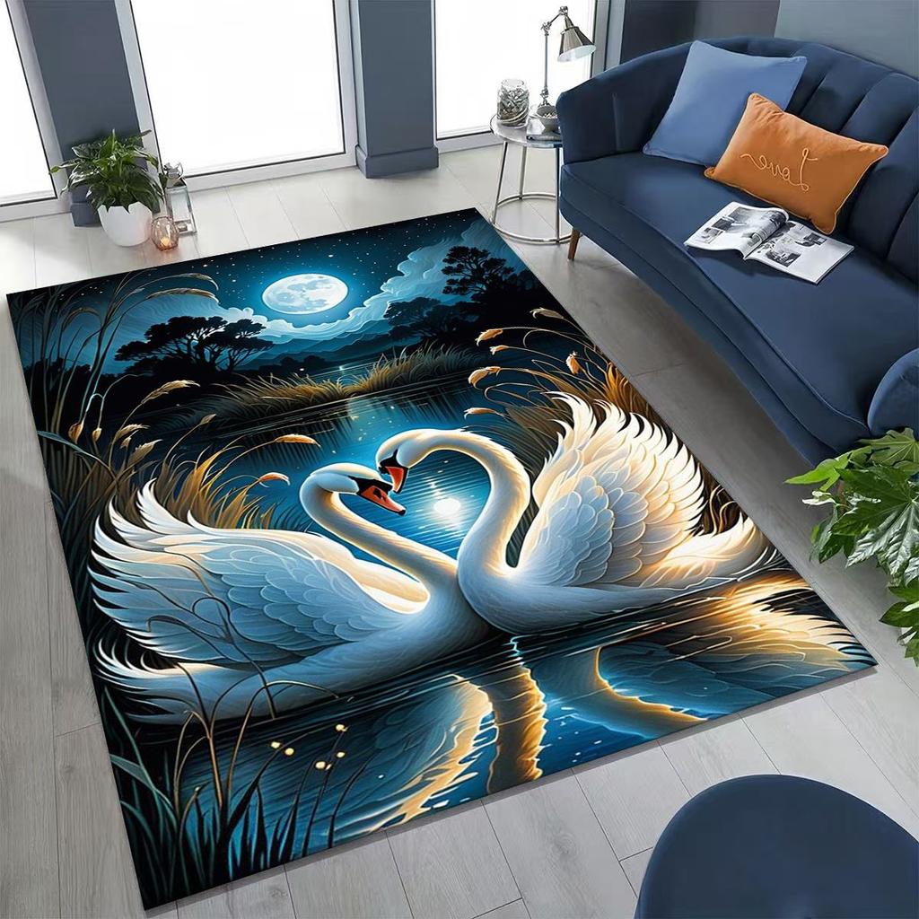 Traum Liebe Schwan Kunst Cartoon Teppich für Schlafzimmer Wohnzimmer Sofa Zuhause Fußmatte Dekor, Große Kinder Spiel Rutschfeste Bodenmatte Geschenk