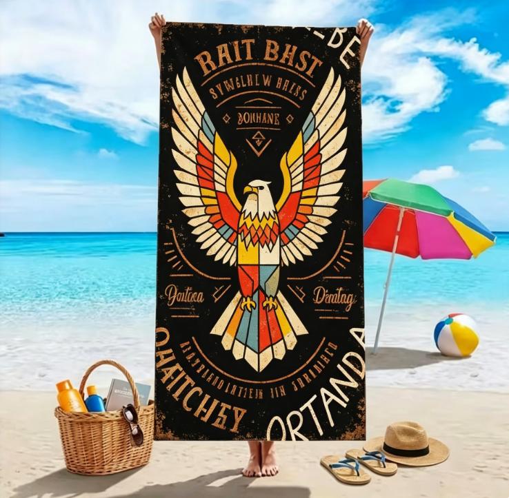 Large Microfiber Beach Towel,Tribal Sun  Native American Inspired Print,Sand Free & Quick Dry,for Ethnic Themed Summer Beach Use