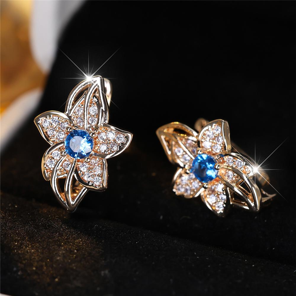 Süße Wasserblau Rot Zirkon Creolen Ohrringe Damen Luxus Kristall Roségold Farbe Hochzeits Schmuck Für Frauen