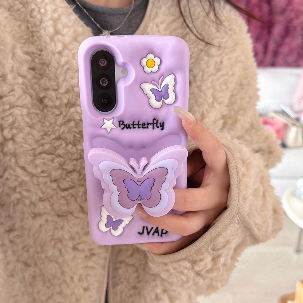 Sött 3D Fjärilsställ Telefonfodral för Samsung Galaxy S22 23 24 25 Ultra 24 25 Plus A56 A36 A26 A16 A15 A14 Fodral Baksida