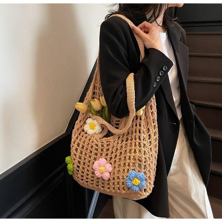 Summer Foreign Style Knitted Tote Bag Women'S Trendy Large-Capacity Versatile Woven Bag Casual Shoulder Bag