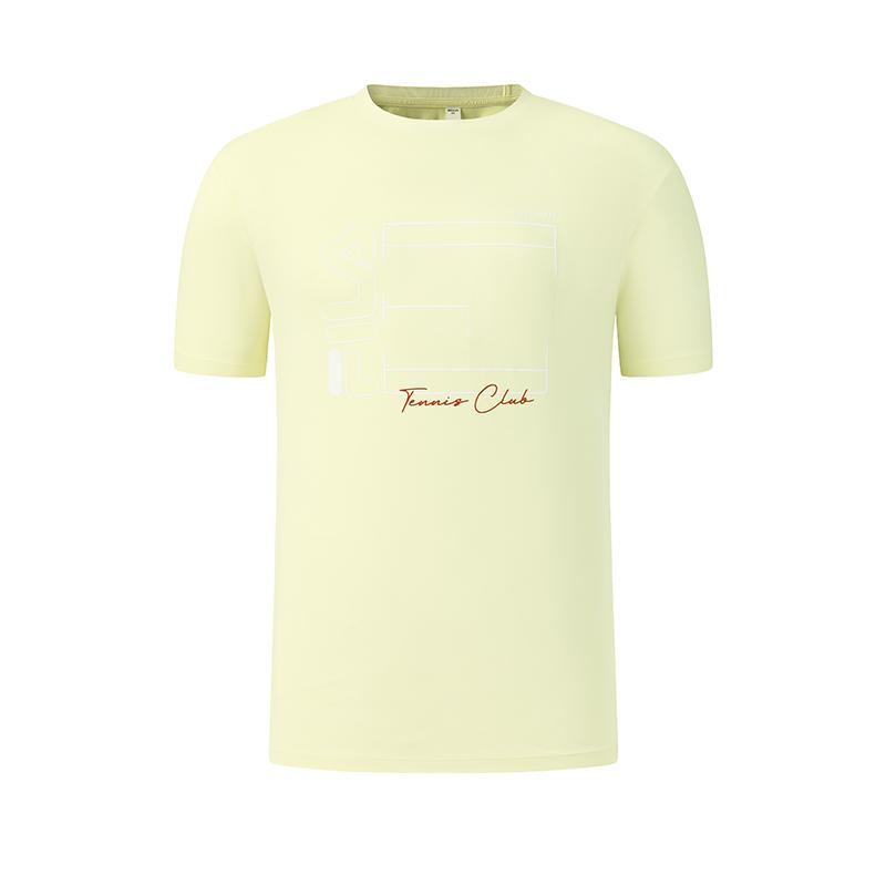 FILA Tennis Simple Comfortable Casual Sports Tennis Style Versatile Knitted Short Sleeve T-Shirt Men Tops Light-Yellow A11M623150FYE