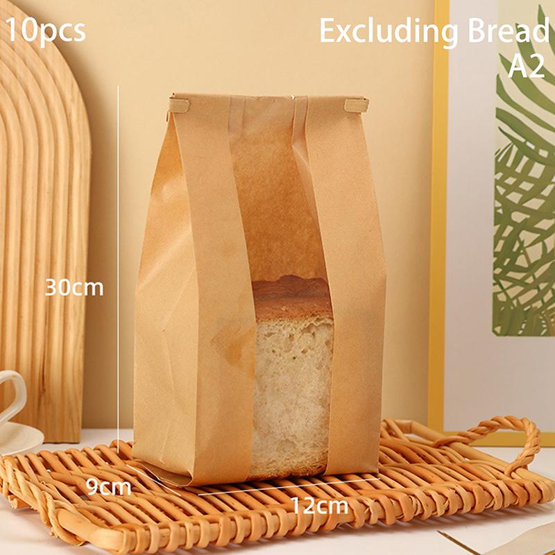 New 10 PCS Iron Wire Kraft Paper Window Toast Bread Cookies Packaging Bag Baking Biscuit Oil Proof Slice Cake Storage Pouches