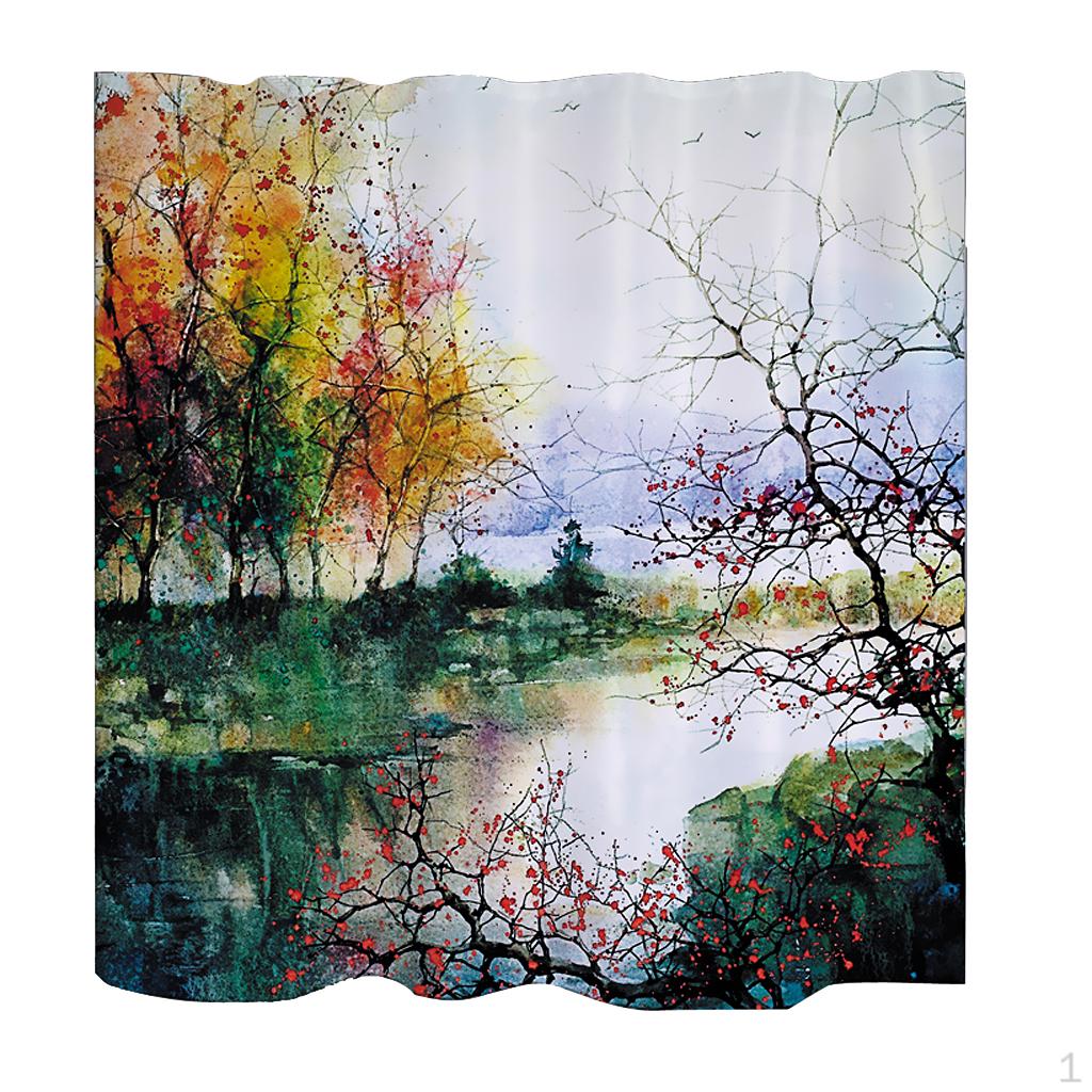 

180x180cm Curtain Waterproof Fabric With 12 Hooks Bathroom Accessories Flowers