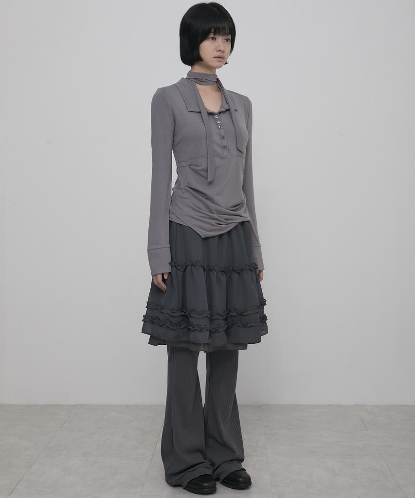 Peulleeoeob 3-Layered Ruffle Skirt Pants (Fl-260_Charcoal)
