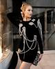 2024 Euro-American Beaded Sleeve Slim Bodycon Mini Dress