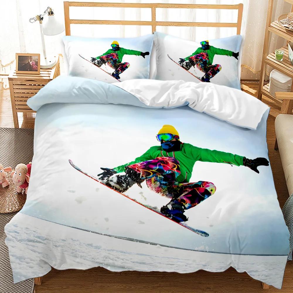 Skifahren Bettbezug Set Schneeberg Bettdeckenbezug Extremsport Spiel Polyester Steppdecke Bezug Snowboard Doppel Queen King Size