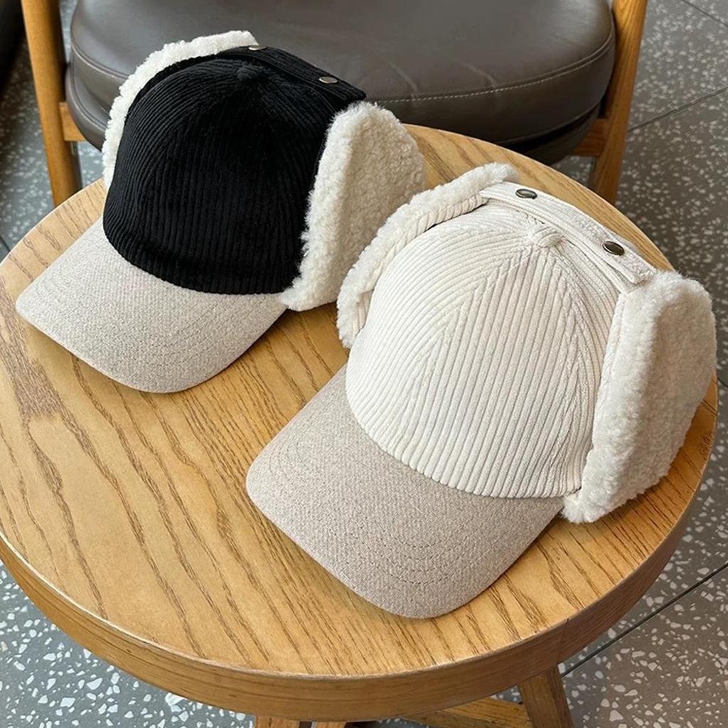 Autumn Winter Fleece Lamb Wool Baseball Cap for Women, Outdoor Warm Fleece Hat, Windproof Earflap Thermal Baseball Cap Unisex
