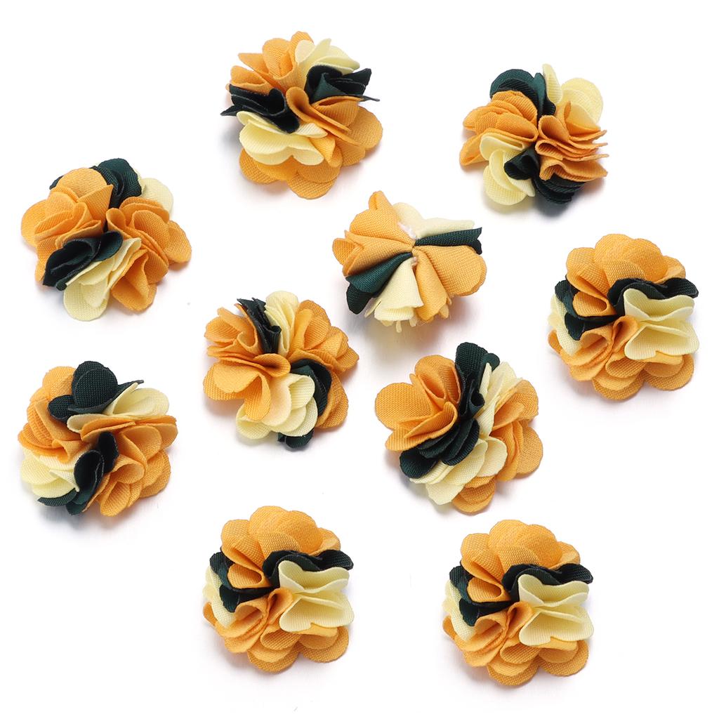 10pcs 2.5cm Cloth Fabric Flower Three Colors Handmade Artificial Flowers For DIY Wedding Party Clothing Headwear Decor Supplies