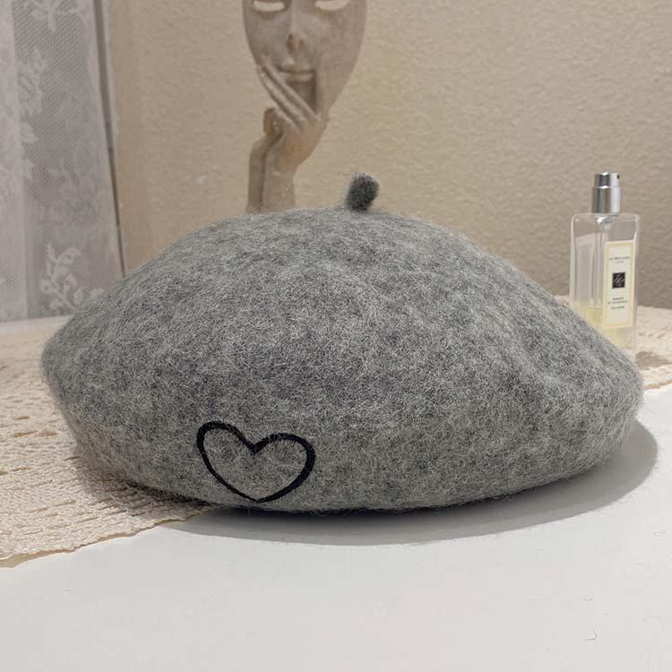 Love embroidery wool beret children autumn and winter new age-reducing fashion ins three-dimensional bud hat tide