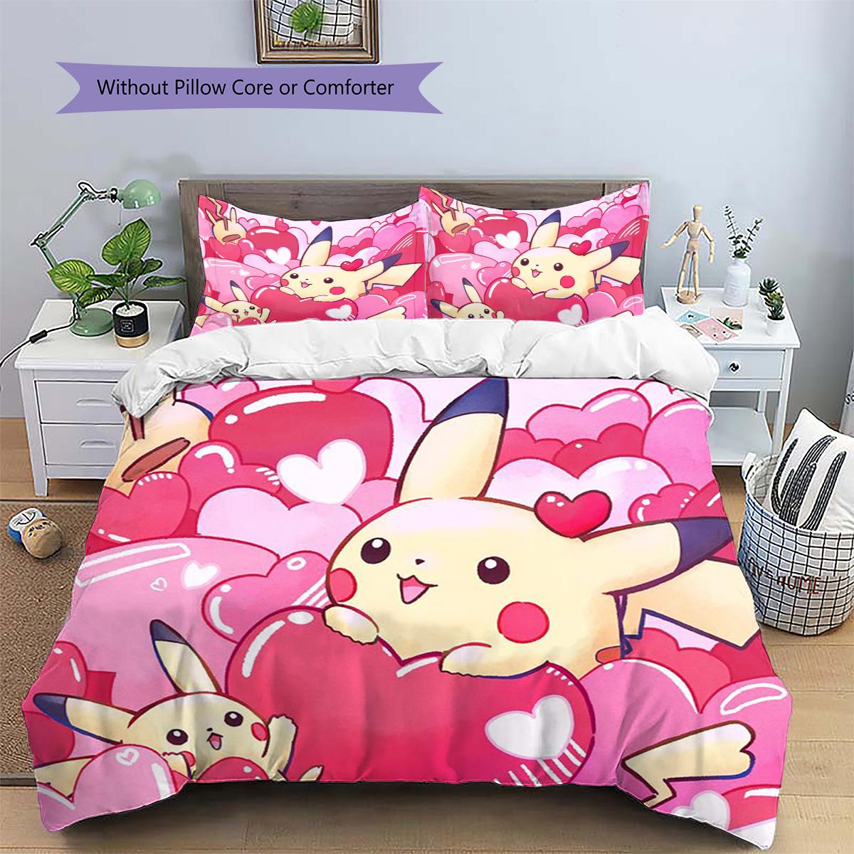 

Pikachu Patterned Pillowcase & Duvet Cover Set Cozy Bedroom Bedding Gift for Fans.-TING 135x200cm