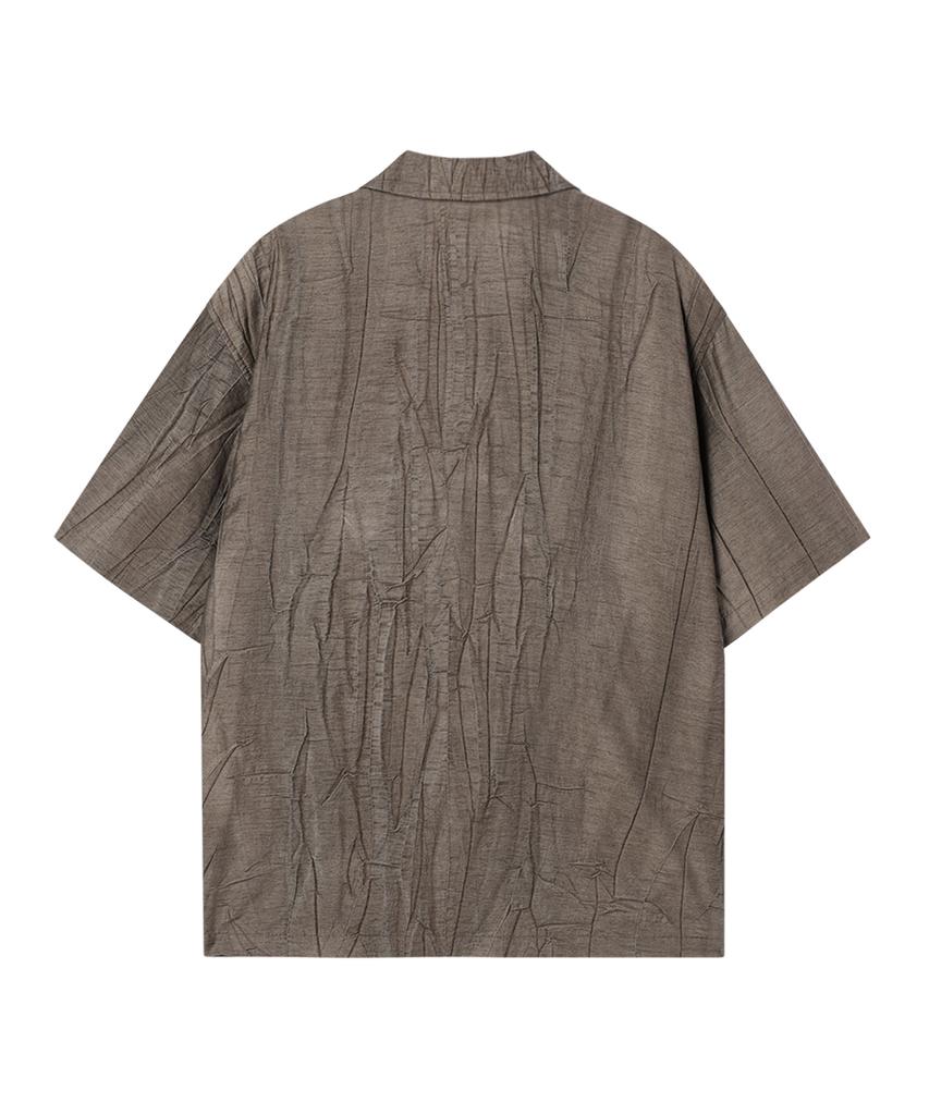 Weseullihyuseuteon Crinkle Linen Open Collar Half Shirt Dark Brown