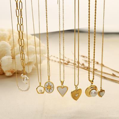 Simple Love Shell Pearl Necklace Does Not Fade Women'S Niche High-End Feeling Plated 18K Gold Collarbone Chain Necklace Jewelry