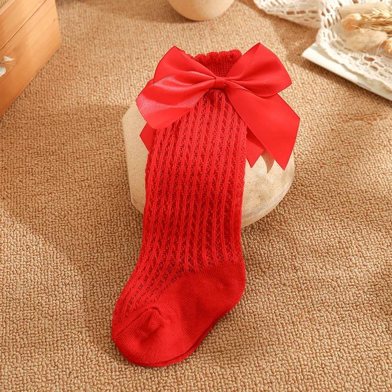 

Носки для мальчиков, вентилируемые, детские, с бантом, однотонные, средние, носки, аксессуары, одежда для новорожденных, для девочек, хлопок 1-3 Years (M) красный