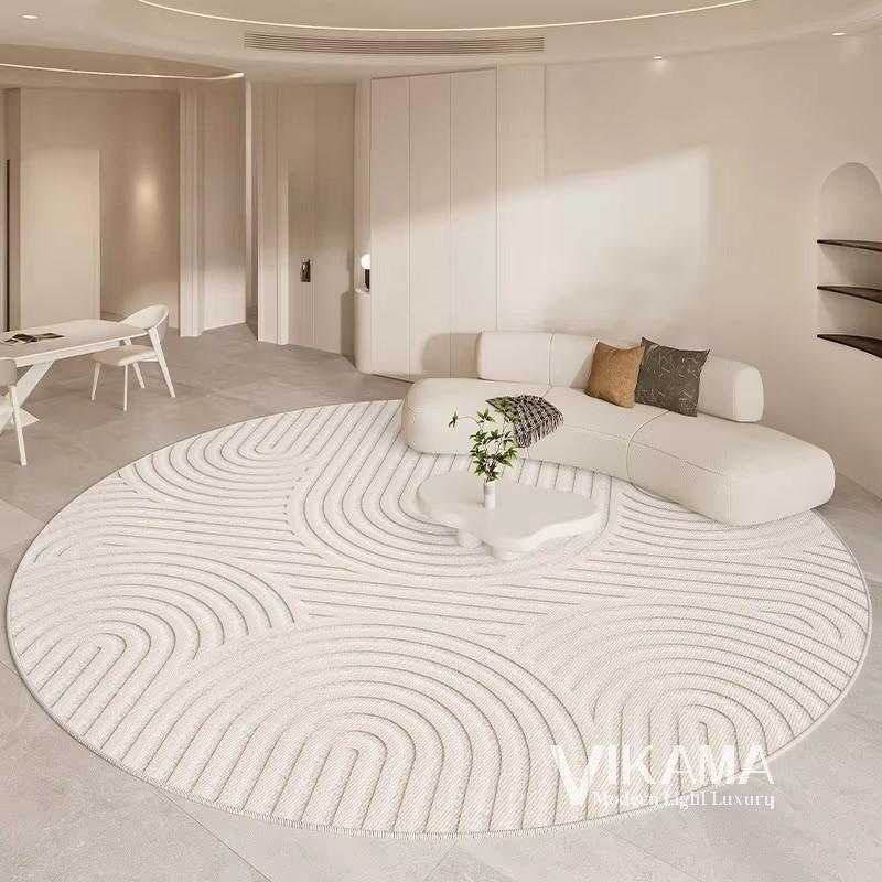 

VIKAMA Cream Style Round Living Room Large Area Light Luxury Beige Bedroom Carpet Line Design Home Decoration Creative Carpet 60CMX60CM