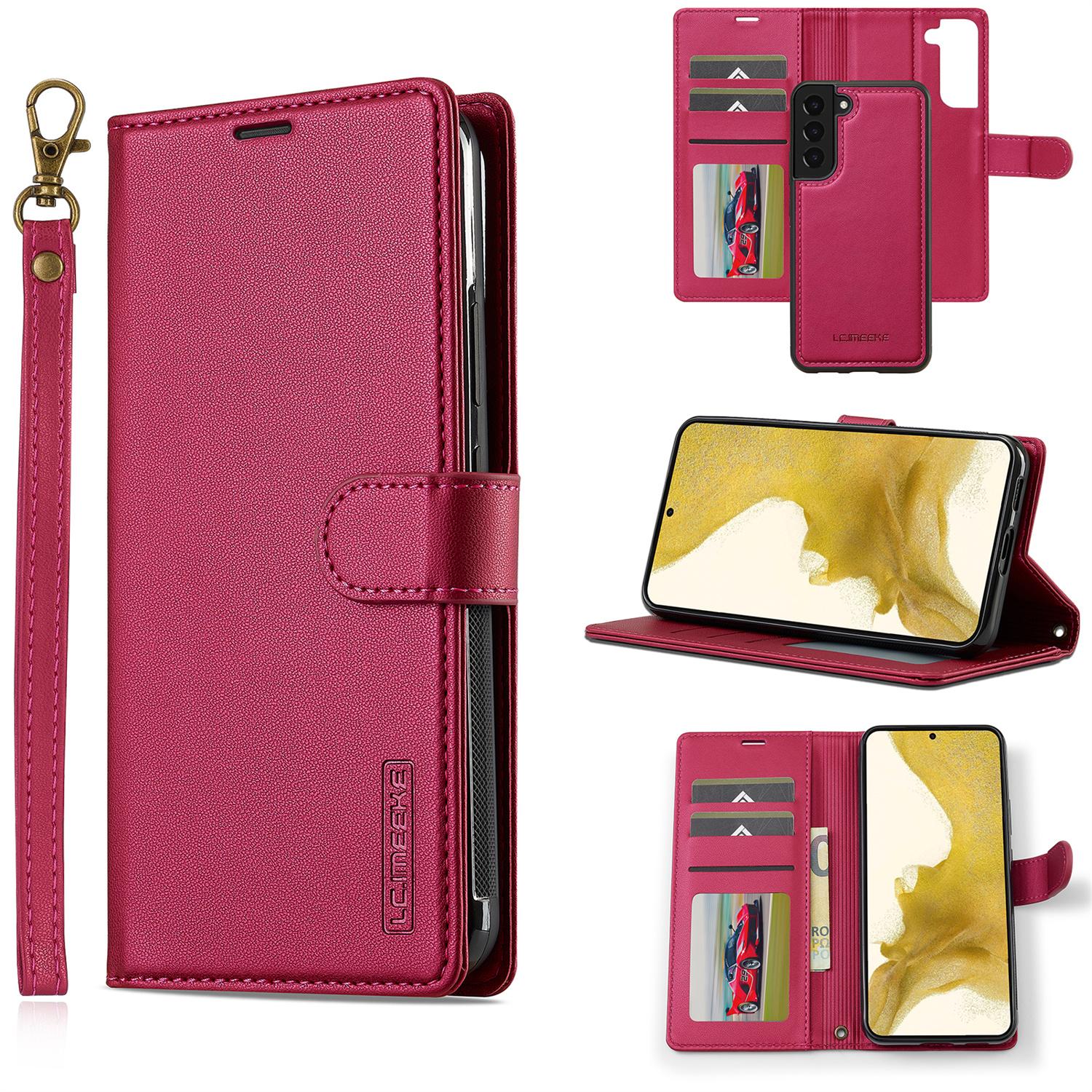 

LC.IMEEKE L2 Series for Samsung Galaxy S25 Case PU Leather Wallet Detachable Magnetic Phone Cover Red
