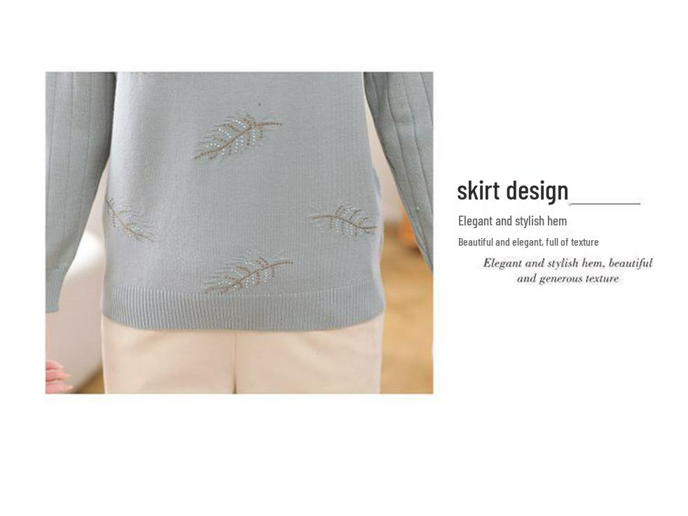 Mamčin jarně-podzimní pletený svetrový set: Volný top s ohrnovacím límcem pro ženy středního věku a starší