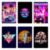 Night In Miami: Vaporwave Vibes Vintage Car In Vice City Metal Decoration Club Party Painting Décor Cinema Tin Sign Posters