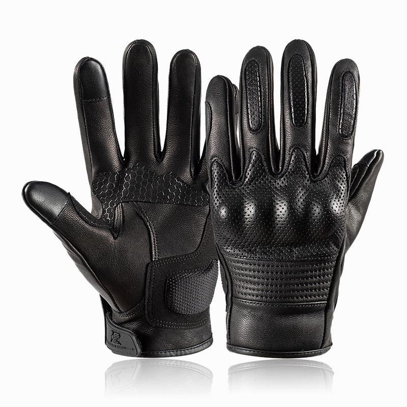 Motorcycle Leather Gloves Men and Women Riding Harley Goat Leather Motorcycle Rider Riding Full Finger Leather Gloves