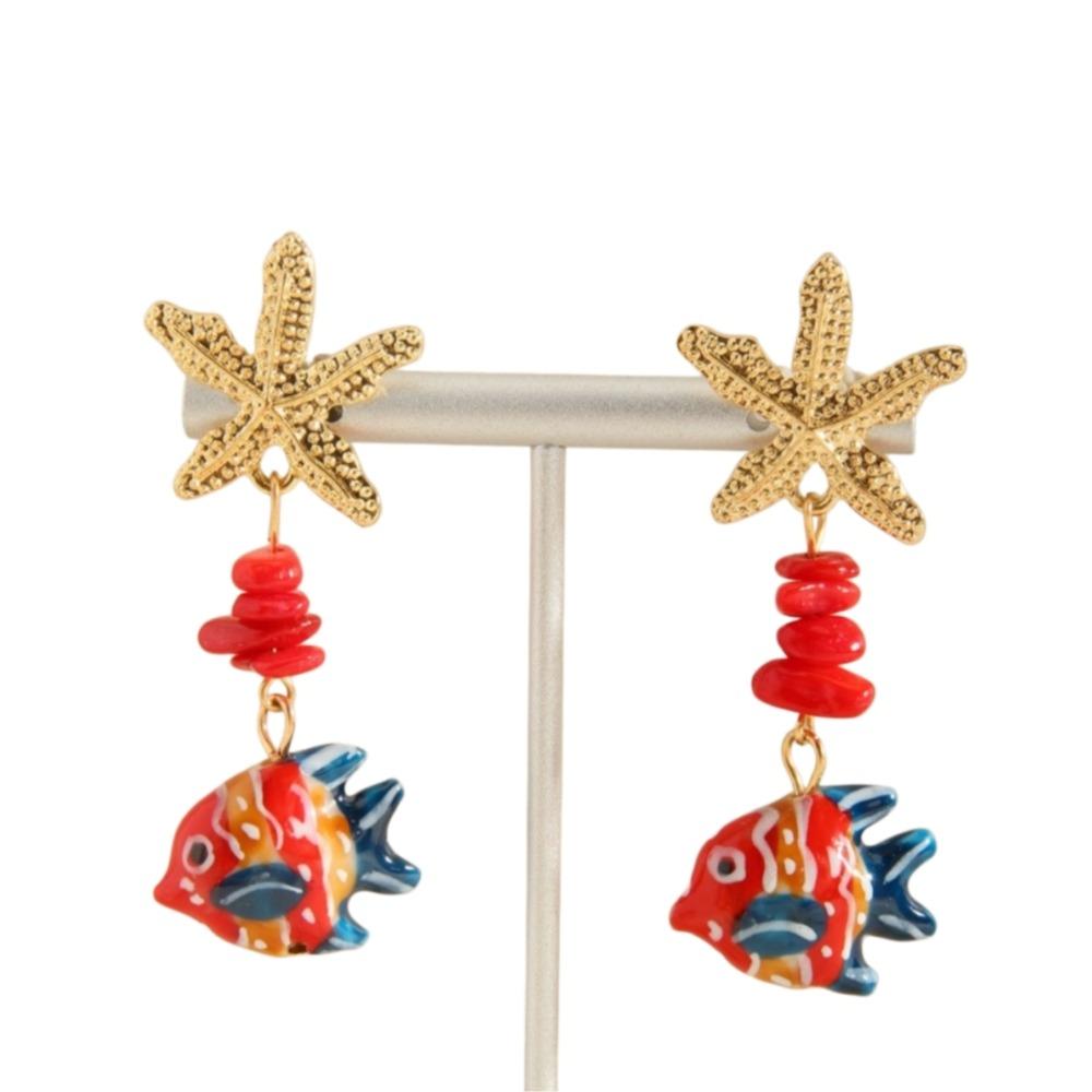 Personality Colored Glaze Starfish Earrings Conch Octopus Starfish Star Dangle Earrings Festival