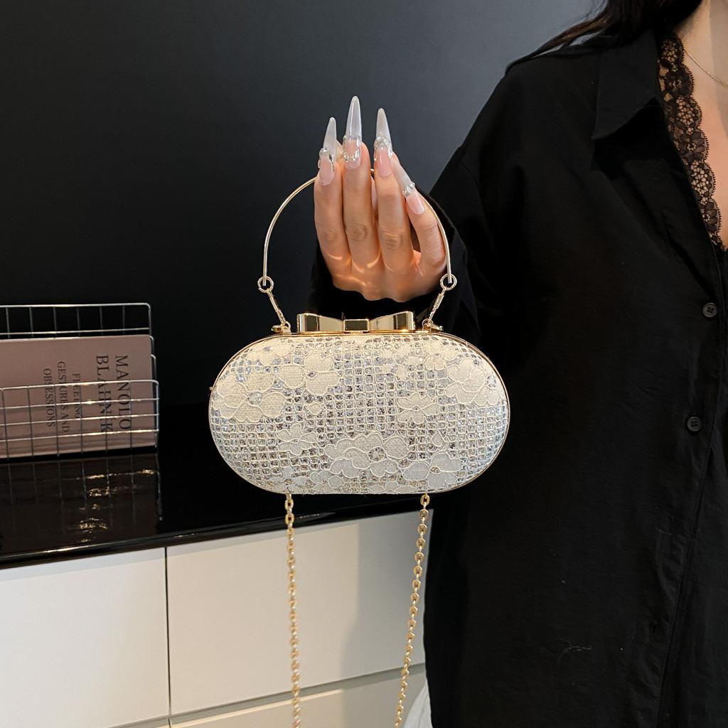 Borsa a Pochette da Sera in PU con Catena Metallizzata e Chiusura a Serratura per Uso Quotidiano