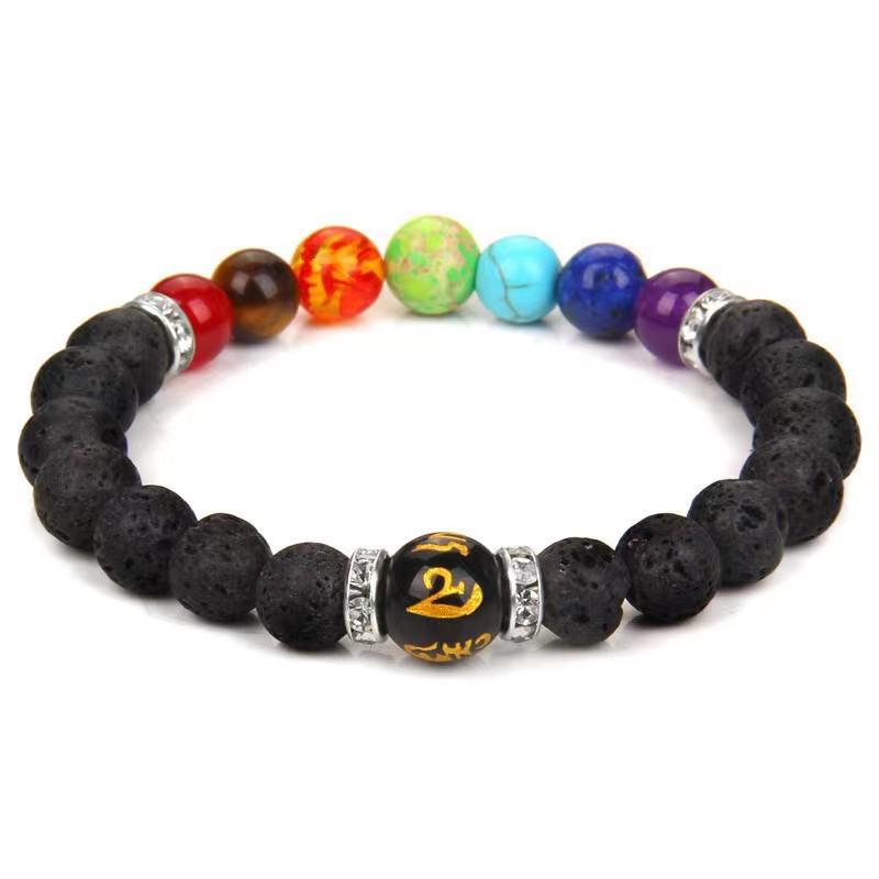 Popular Women's Lava Stone & Seven Chakra Yoga Energy Bracelet with Six-Character Mantra Beads