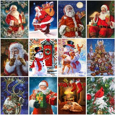 Babbo Natale pittura diamante 5D cartone animato trapano rotondo completo pupazzo di neve immagine di strass mosaico fai da te regalo di Natale decorazioni per la casa