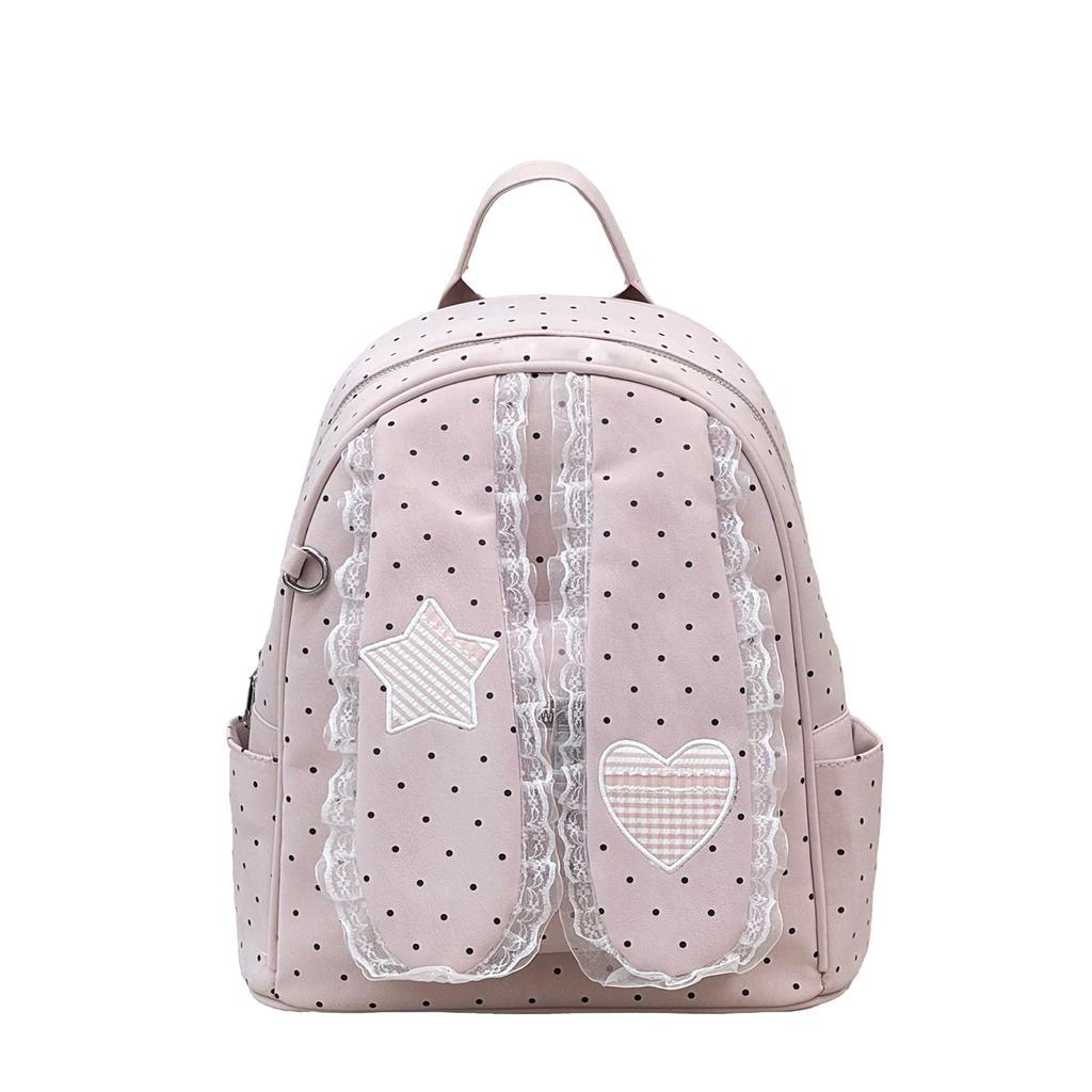 Schoolbag Korean polka dot rabbit ears cute student schoolbag lace lace backpack female niche design commuter backpack tide