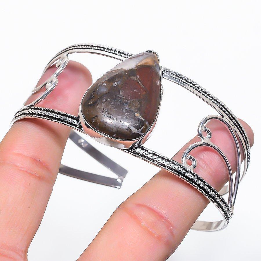 Natural Dragon Blood Gemstone 925 Sterling Silver Cuff Bangle Adjustable G6n28