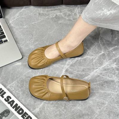 Französische silberne Abend-Mary-Jane-Damenschuhe 2025 Frühling und Herbst neue flachbodige plissierte Ballett-Oma-Schuhe Einzelne Schuhe